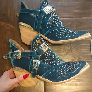 Blue Jeffrey Campbell Velvet booties